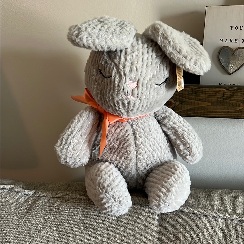 Gray Plush Bunny Stuffed Animal with Orange Bow